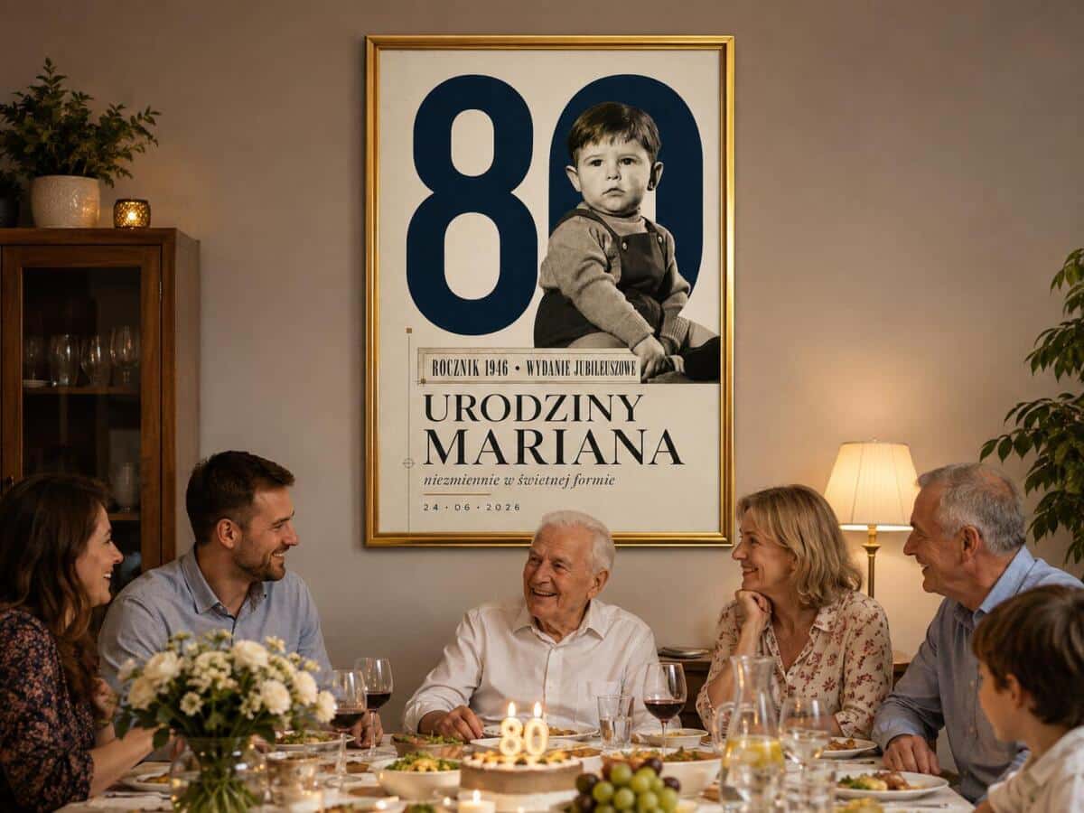 Tablica powitalna na 80 urodziny ze zdjęciem z dzieciństwa- Dekoracja na 80 urodziny 39044 - zdjęcie 2