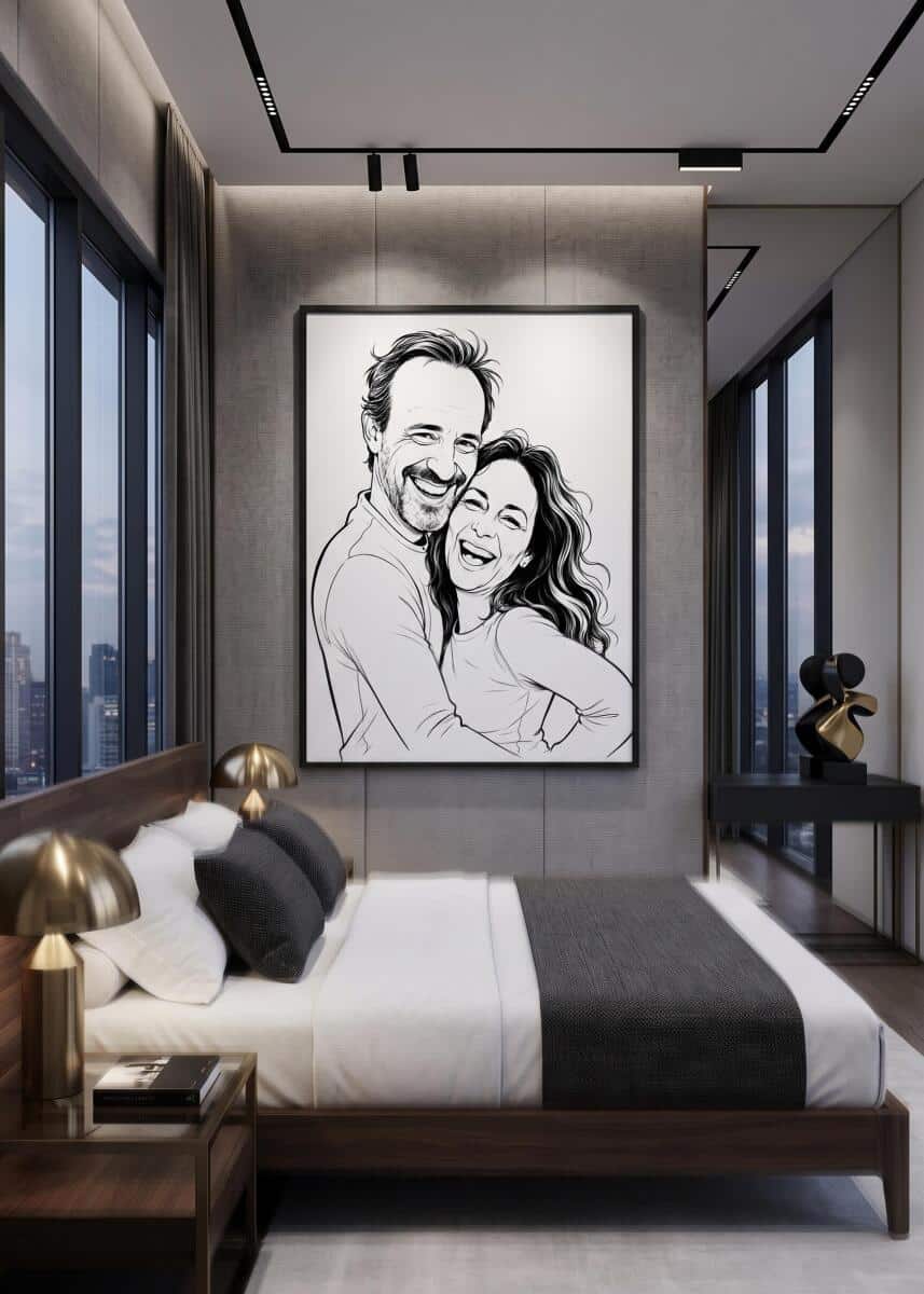 Portret ze zdjęcia Line Art- Plakat do sypialni | Dekoracja ścienna Para 31376 - zdjęcie 4