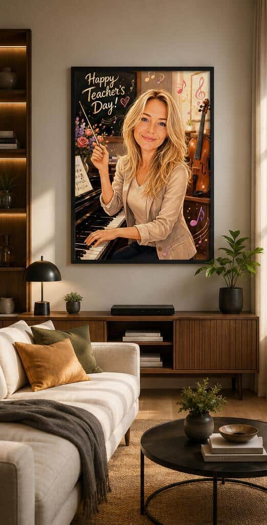 Personalizowany plakat dla nauczyciela muzyki na Dzień Nauczyciela | Portret ze zdjęcia 31477 - zdjęcie 5