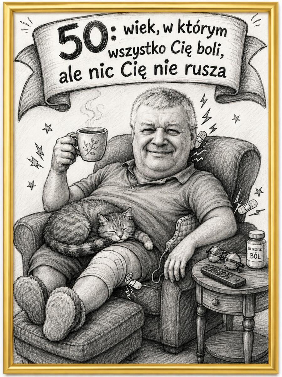 Śmieszny Plakat na 50. Urodziny ze Zdjęcia — Karykatura z Hasłem | Zabawny Prezent na Pięćdziesiątkę 83079 - zdjęcie 4