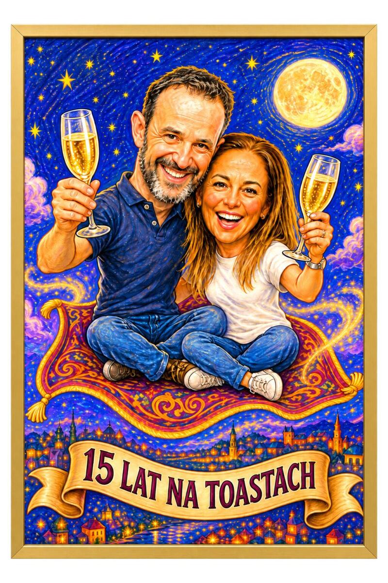 Śmieszny Plakat na 15. Rocznicę Ślubu ze Zdjęcia — Bajkowa Karykatura Pary „15 lat | Kryształowe Gody 83088 - zdjęcie 2