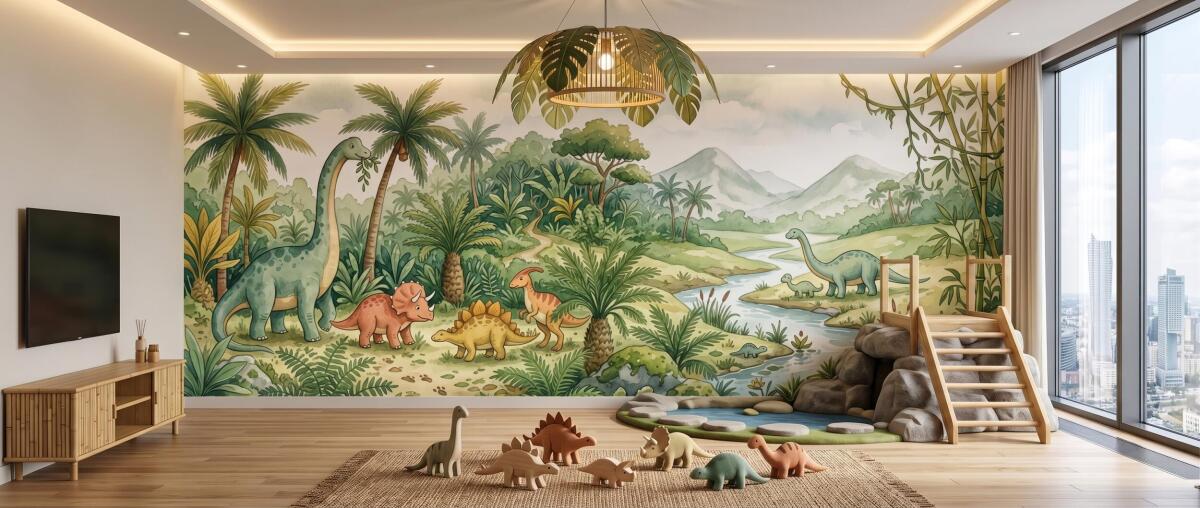 Fototapeta Dziecięca Egzotyczne Dinozaury | Dekoracja na ścianę Montessori 31366 - zdjęcie 3