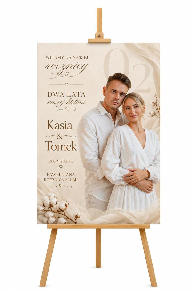 Tablica Powitalna Bawełniane Gody | Plakat Powitalny ze zdjęcia- 2 Rocznica Ślubu 39001 - zdjęcie 5