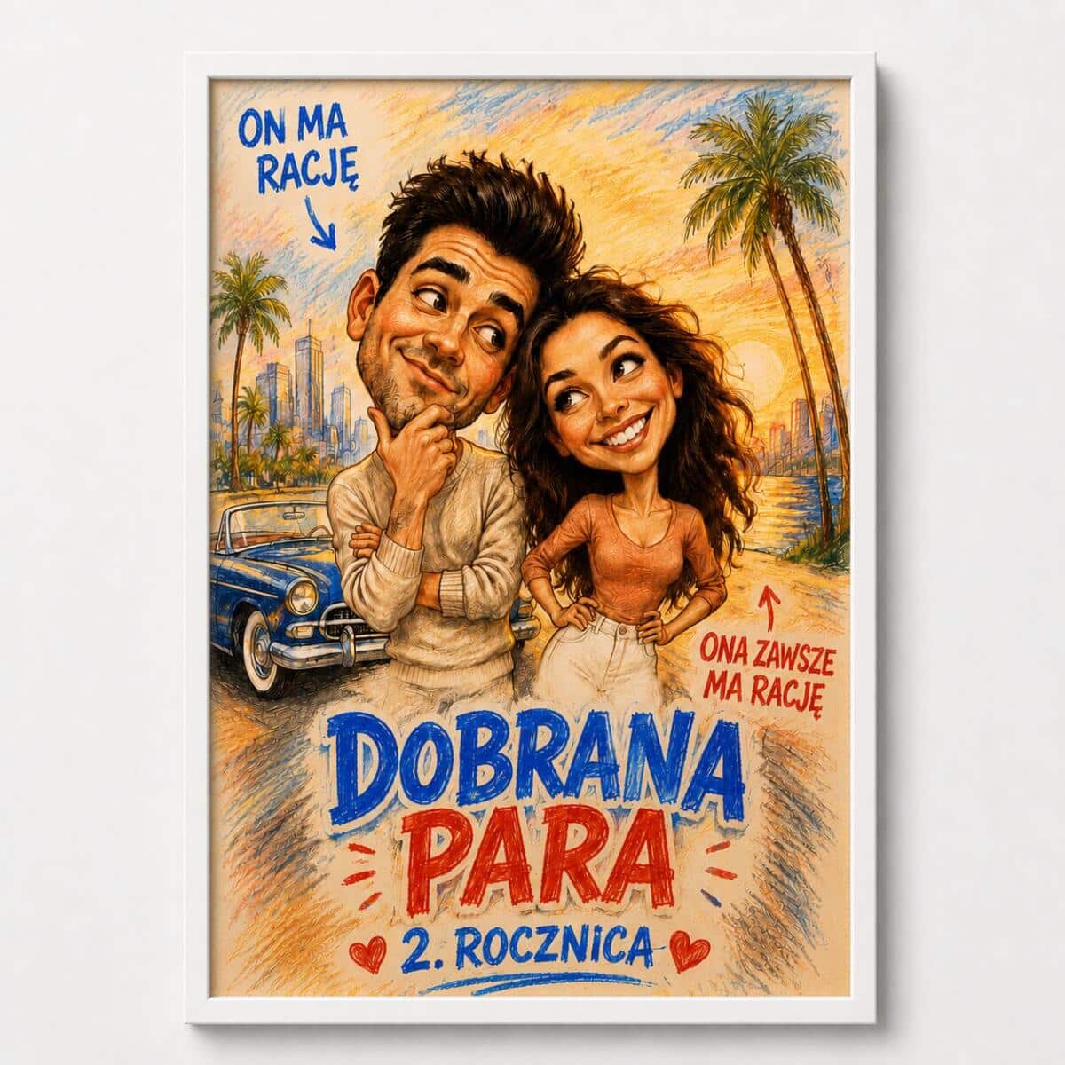 Plakat na 2. Rocznicę Ślubu ze Zdjęcia — Śmieszna Karykatura Pary | Bawełniane Gody 83072 - zdjęcie 4