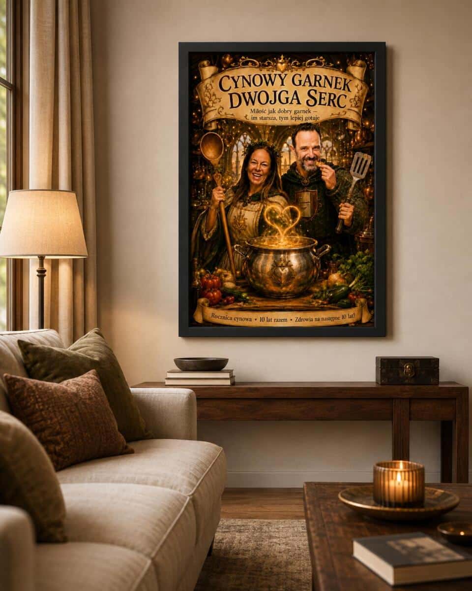 Plakat na 10. Rocznicę Ślubu ze Zdjęcia – Śmieszny Personalizowany Prezent na Cynowe Gody 83069 - zdjęcie 4