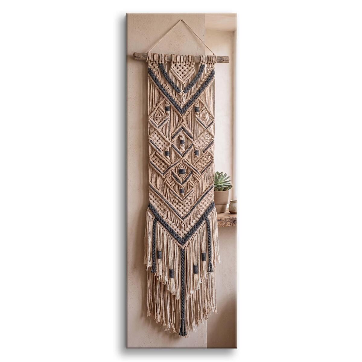 Nowoczesny Obraz na Ścianę- Makrama Tkanina | Ozdoba Boho do Sypialni 31317