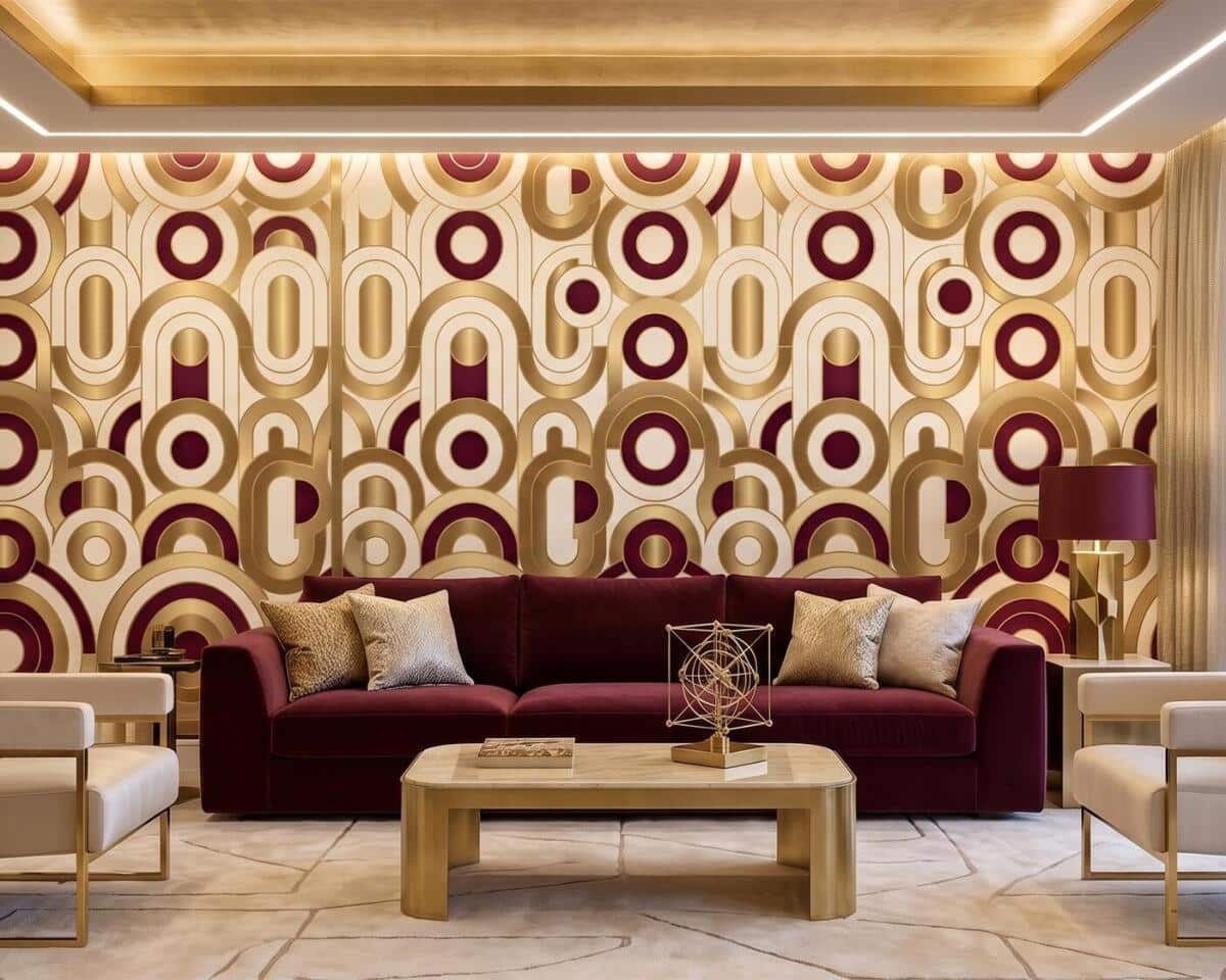 Fototapeta Art Deco- Złote Łuki i Bordo | Elegancka Tapeta do Salonu 31248