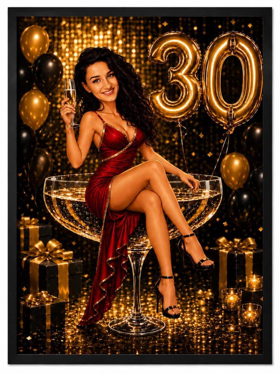 Plakat na 30. Urodziny ze Zdjęcia — Śmieszna Karykatura w Stylu Glamour | Prezent na Trzydziestkę 83074
