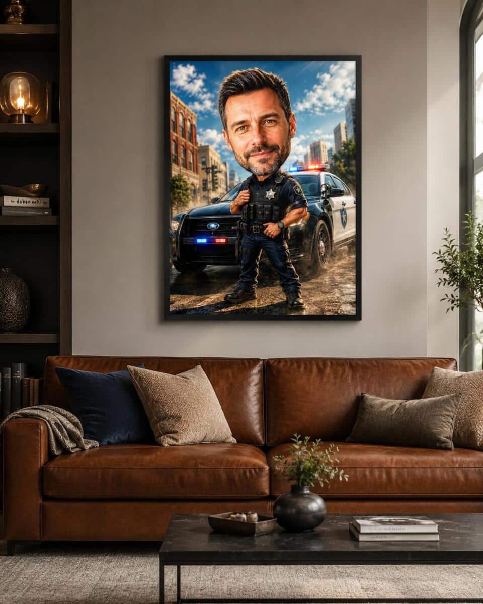 Humorystyczny Plakat ze Zdjęcia – Karykatura Policjanta | Prezent na Urodziny lub Imieniny 31507 - zdjęcie 2