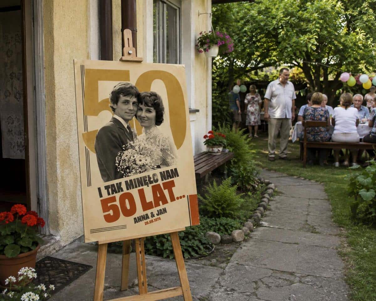 Tablica Powitalna na 50. Rocznicę Ślubu ze Starej Fotografii Ślubnej | Złote Gody w stylu Retro 39014 - zdjęcie 3