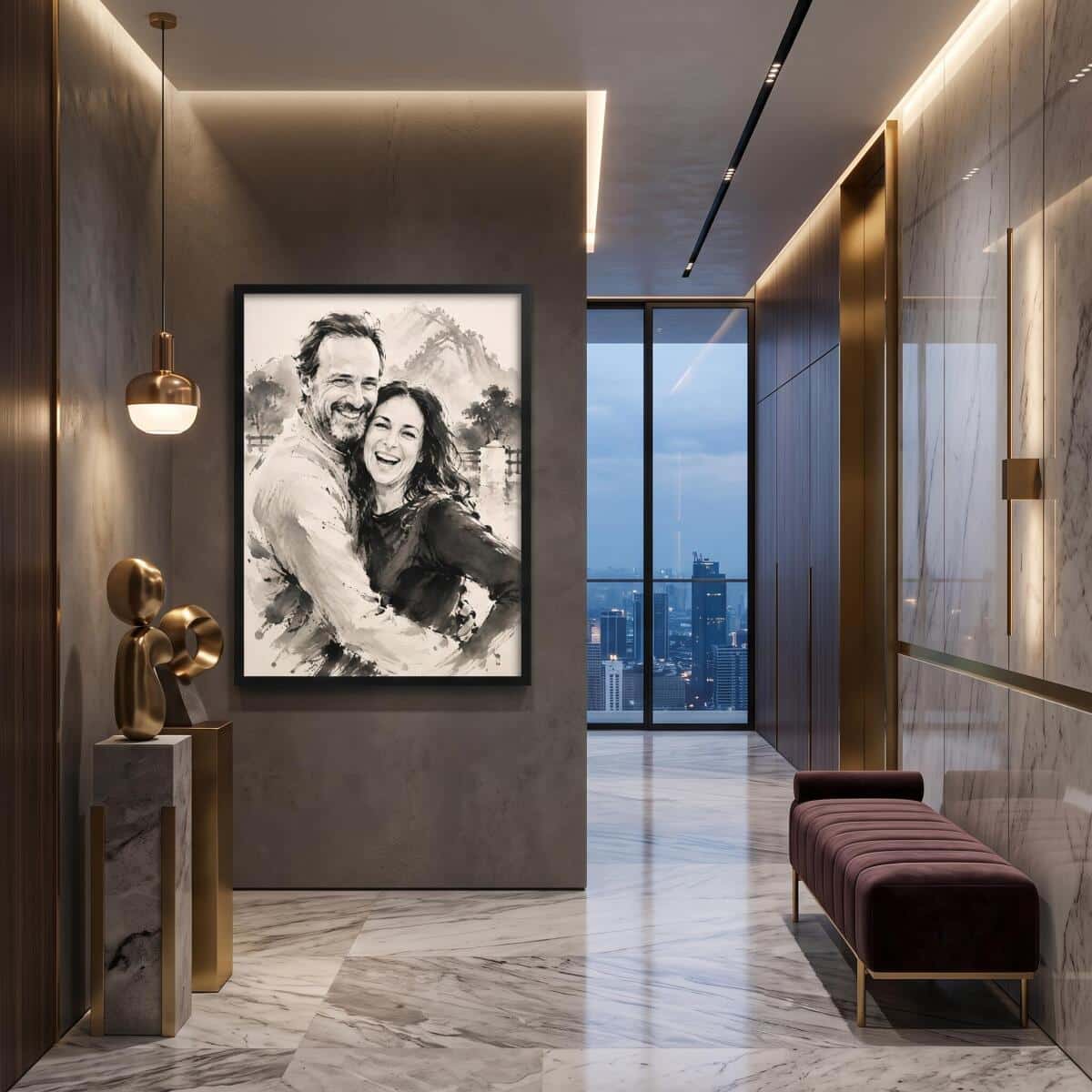 Plakat Personalizowany ze Zdjęcia- Portret Tuszem | Nowoczesny Obraz Para 31392 - zdjęcie 3