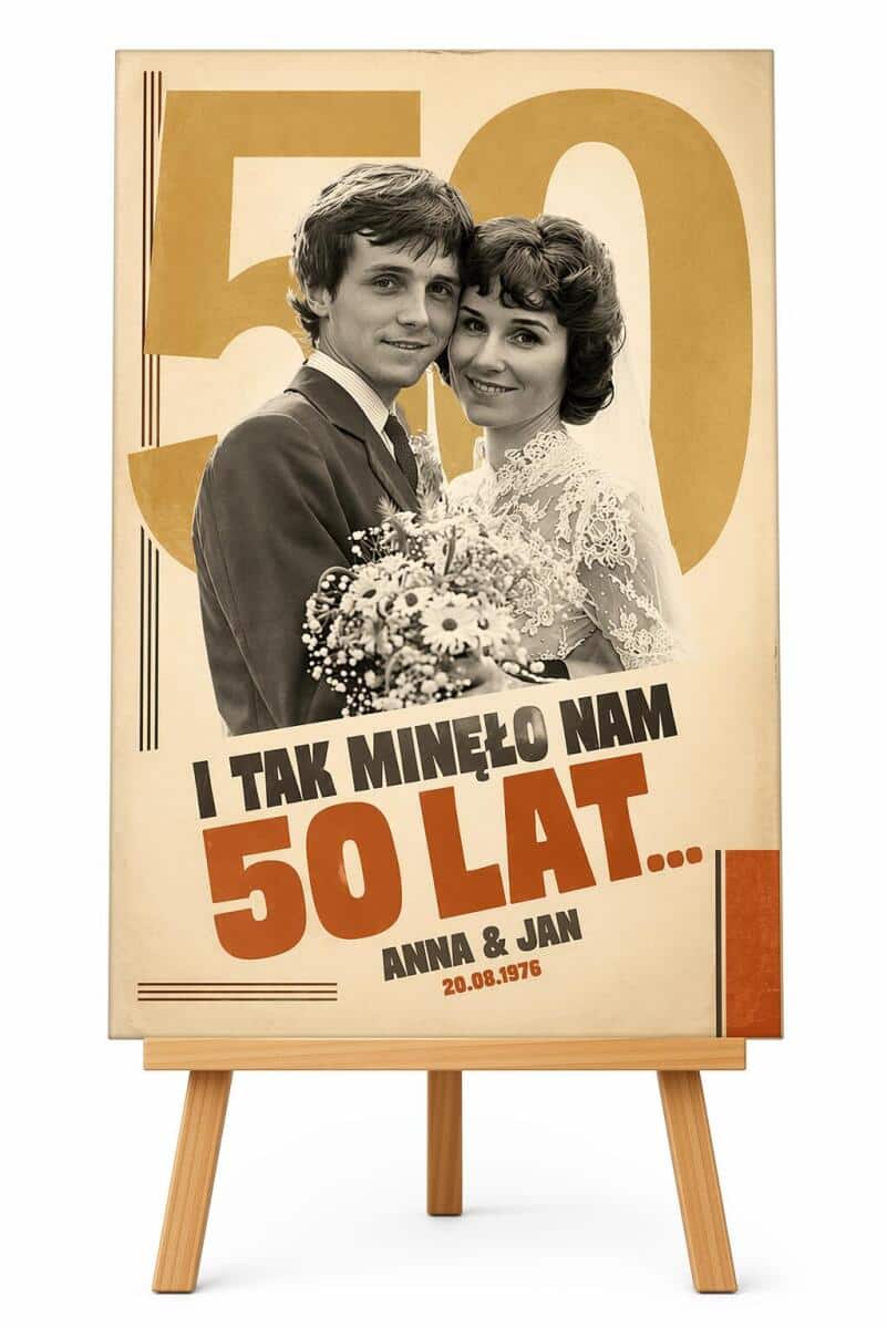 Tablica Powitalna na 50. Rocznicę Ślubu ze Starej Fotografii Ślubnej | Złote Gody w stylu Retro 39014 - zdjęcie 4