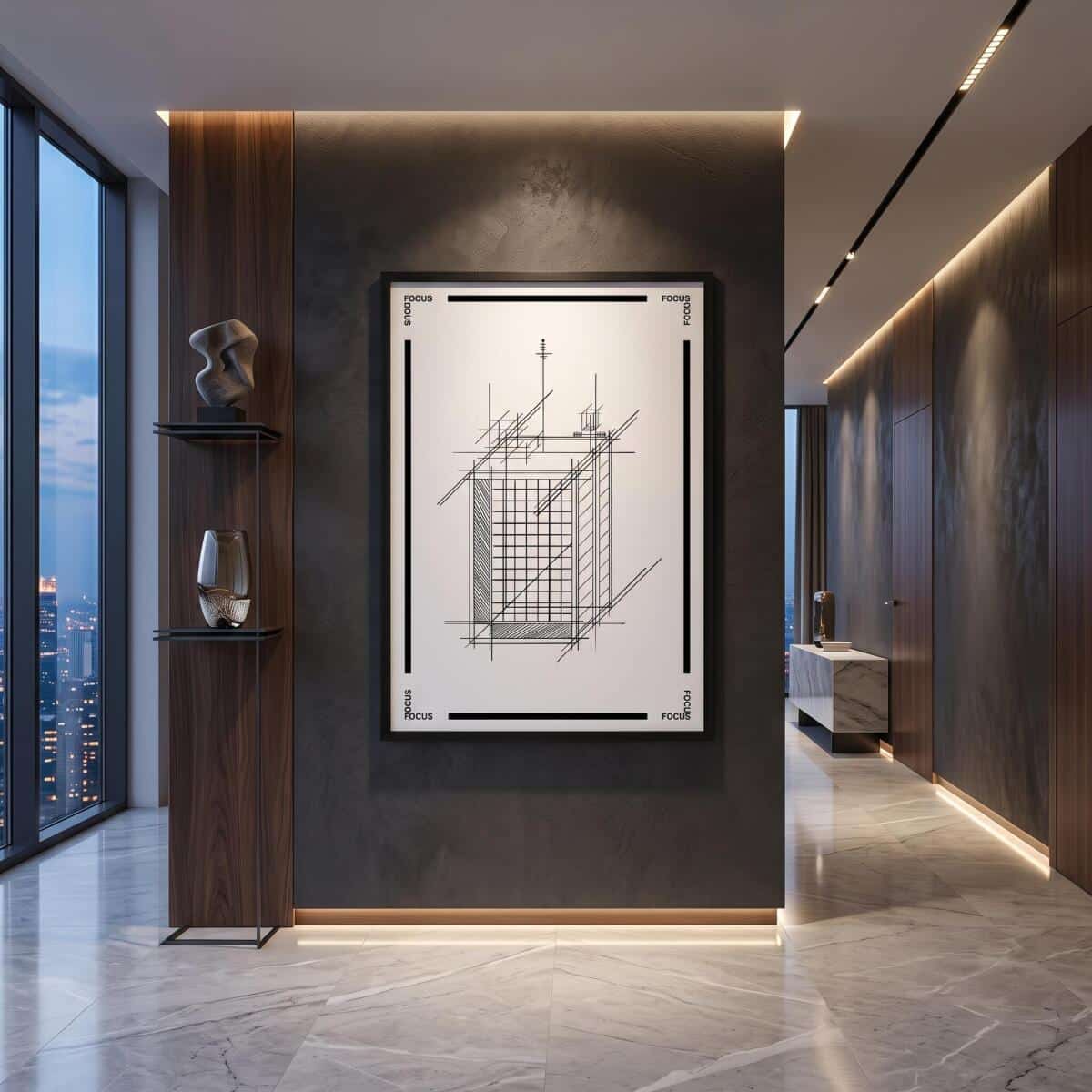 Nowoczesny Plakat do Biura- Szkic Wieżowca | Grafika Loftowa Architektura 31405 - zdjęcie 2