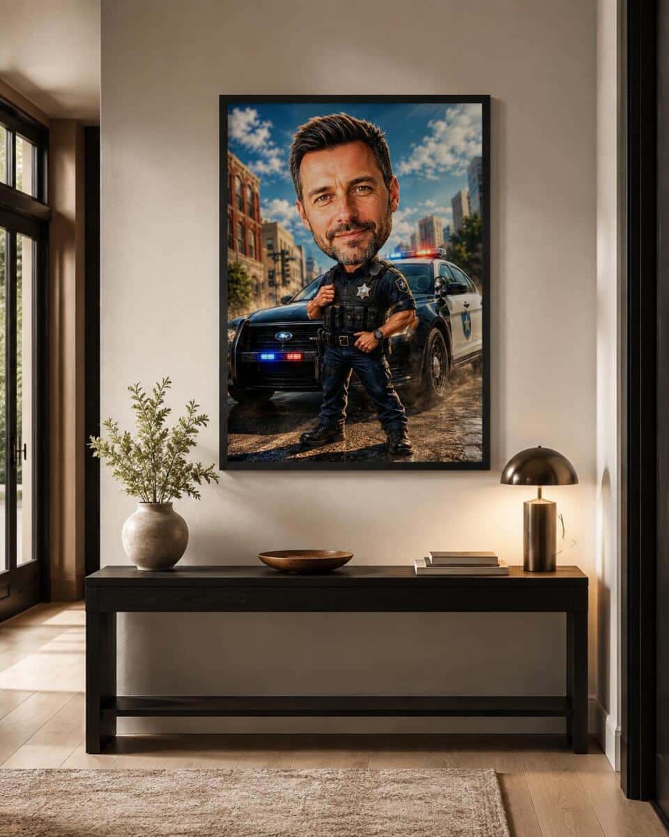 Humorystyczny Plakat ze Zdjęcia – Karykatura Policjanta | Prezent na Urodziny lub Imieniny 31507 - zdjęcie 3