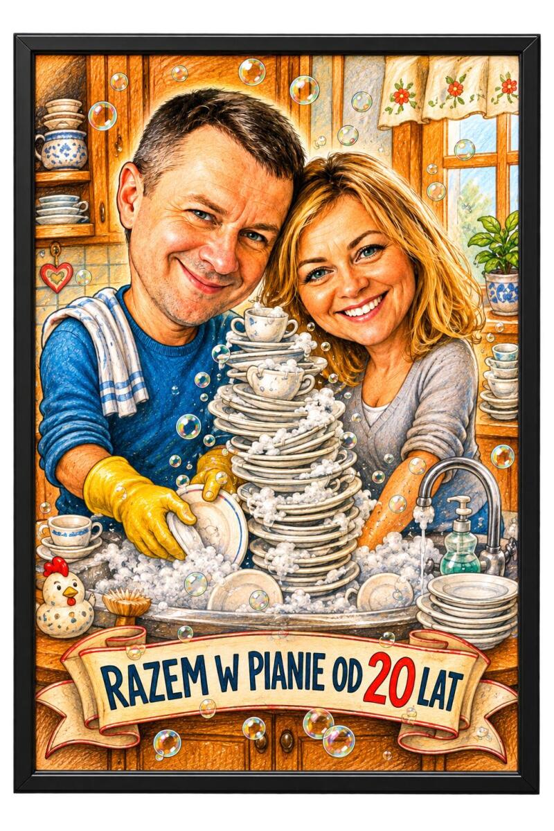 Śmieszny Plakat na 20. Rocznicę Ślubu ze Zdjęcia — Karykatura Pary | Porcelanowe Gody 83087