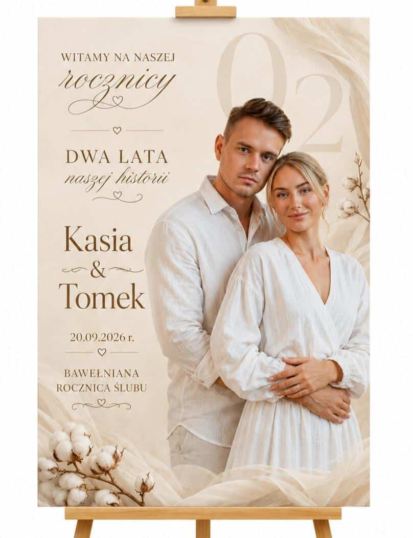 Tablica Powitalna Bawełniane Gody | Plakat Powitalny ze zdjęcia- 2 Rocznica Ślubu 39001