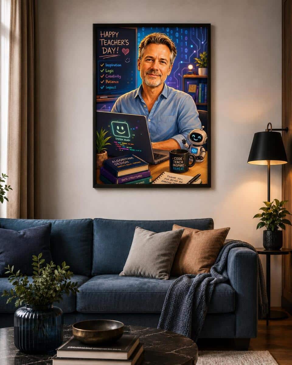 Personalizowany plakat dla nauczyciela informatyki na Dzień Nauczyciela | Portret ze zdjęcia 31470 - zdjęcie 3