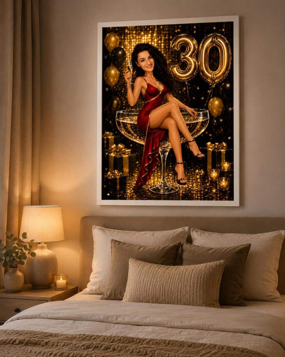 Plakat na 30. Urodziny ze Zdjęcia — Śmieszna Karykatura w Stylu Glamour | Prezent na Trzydziestkę 83074 - zdjęcie 2