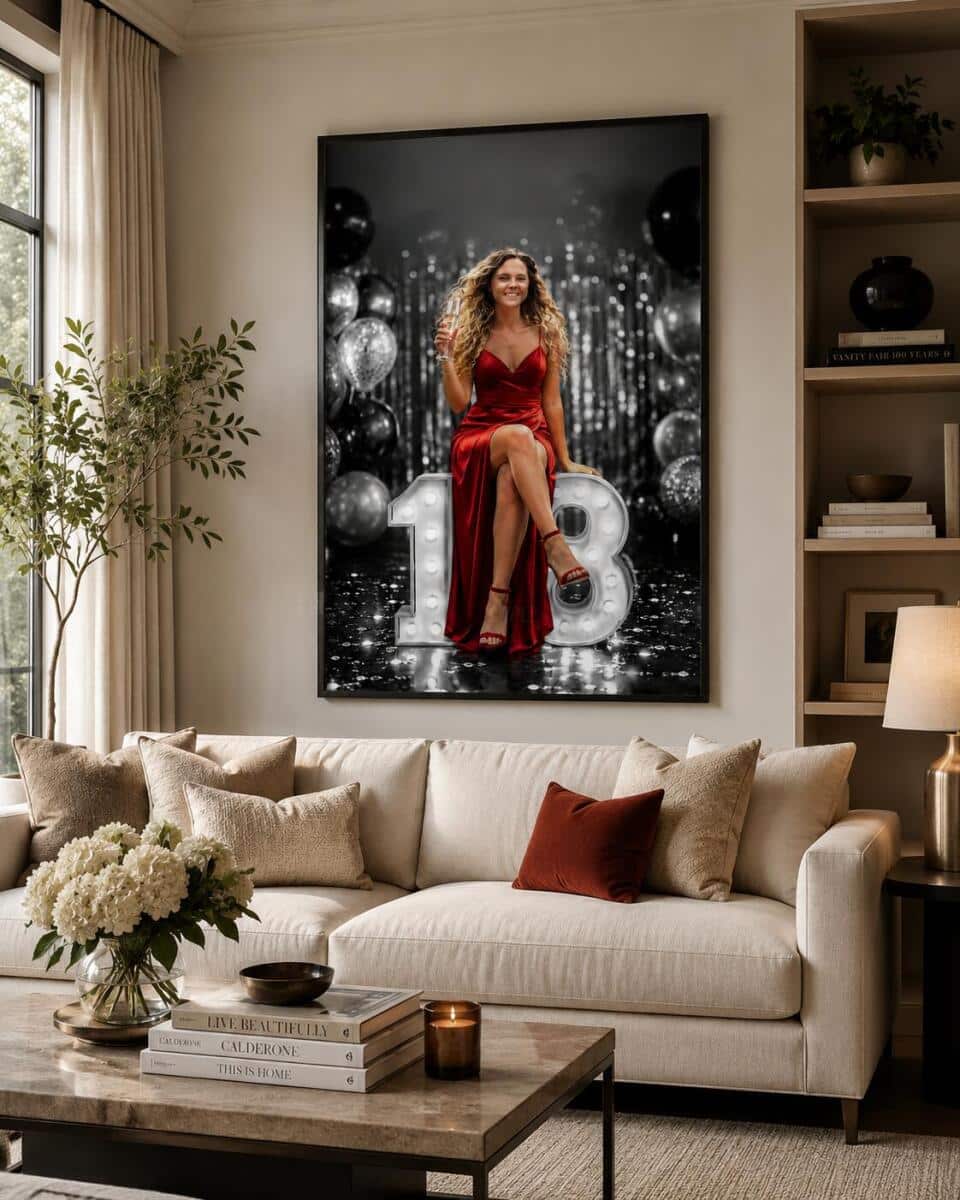 Plakat na 18. Urodziny ze Zdjęcia — Elegancka Solenizantka w Czerwieni, Czerni i Srebrze | Prezent na Osiemnastkę 83083 - zdjęcie 2