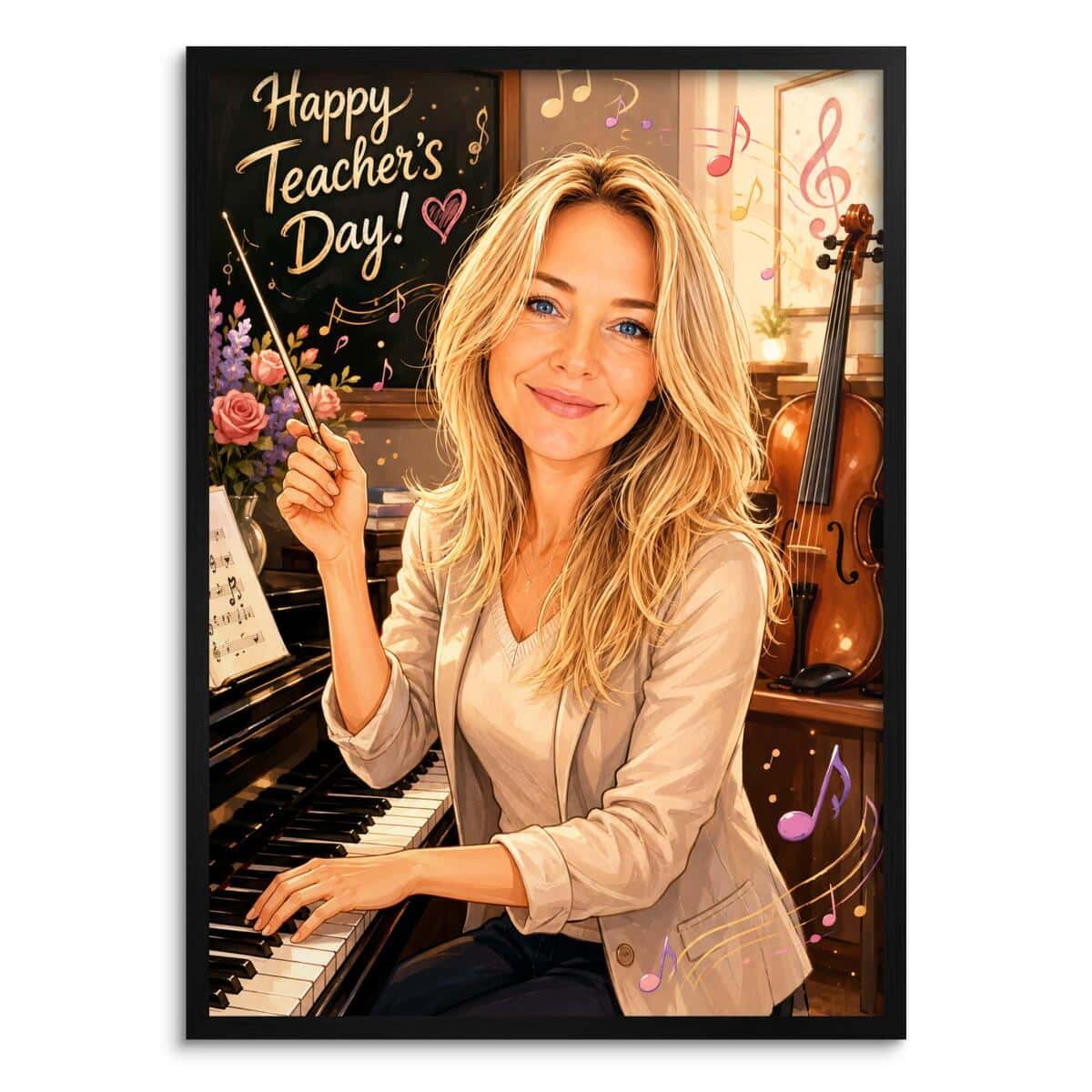 Personalizowany plakat dla nauczyciela muzyki na Dzień Nauczyciela | Portret ze zdjęcia 31477 - zdjęcie 2