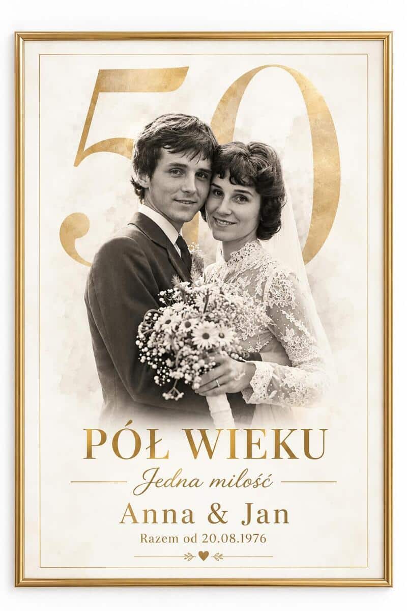 Plakat na 50. Rocznicę Ślubu ze Starej Fotografii Ślubnej | Prezent na Złote Gody 31915