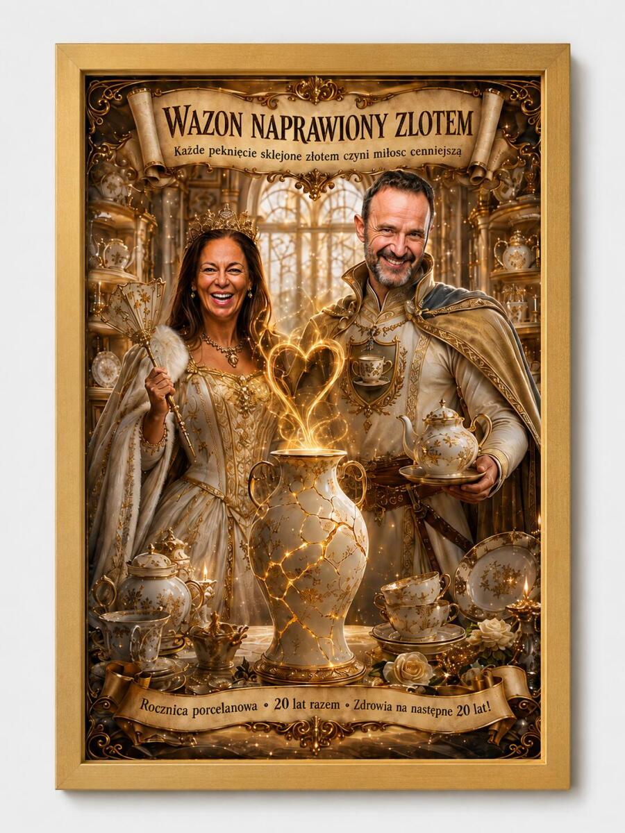 Plakat na 20 Rocznicę Ślubu ze Zdjęcia — Śmieszna Karykatura Pary | Porcelanowe Gody 83070 - zdjęcie 4