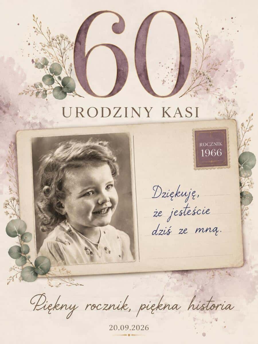 Tablica powitalna na 60 urodziny ze zdjęciem z dzieciństwa | Plakat na sześćdziesiątkę dla kobiety 39039 - zdjęcie 5