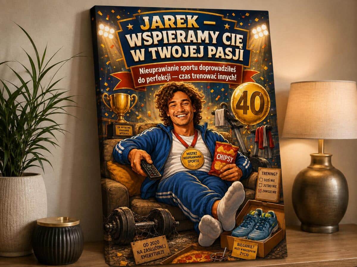 Obraz portret z Twojego zdjęcia – Śmieszna karykatura na 40 urodziny, anty-sport 83048 - zdjęcie 2