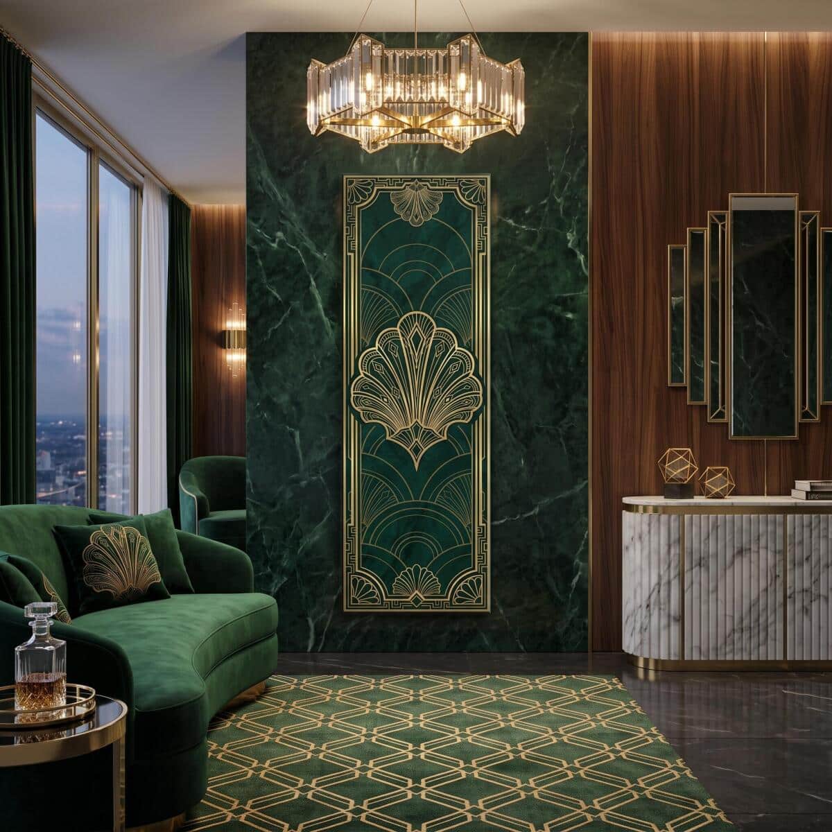 Modern Classic Obraz- Złote Art Deco na Zieleni | Prezent do Domu 31263 - zdjęcie 5