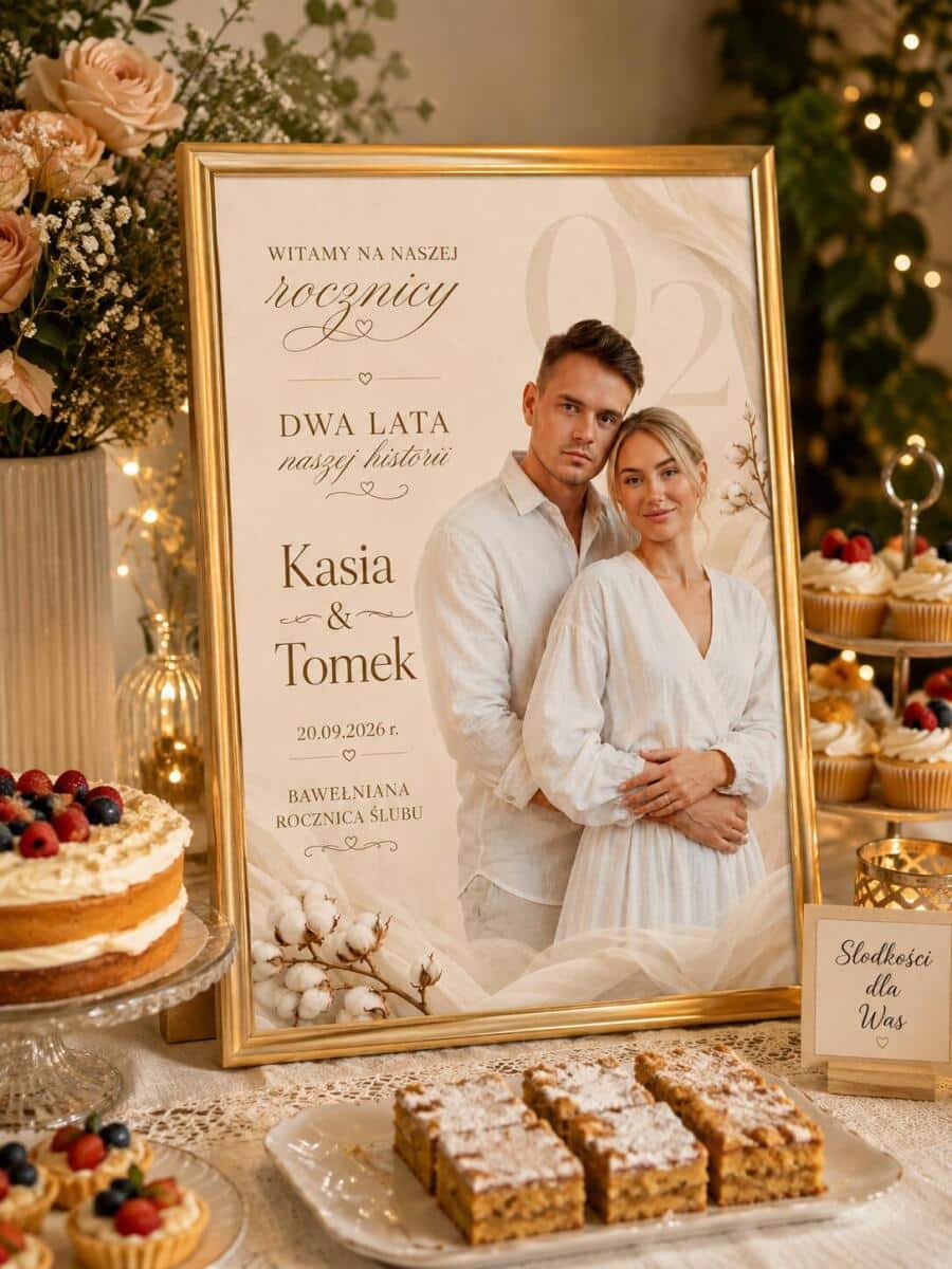Tablica Powitalna Bawełniane Gody | Plakat Powitalny ze zdjęcia- 2 Rocznica Ślubu 39001 - zdjęcie 3