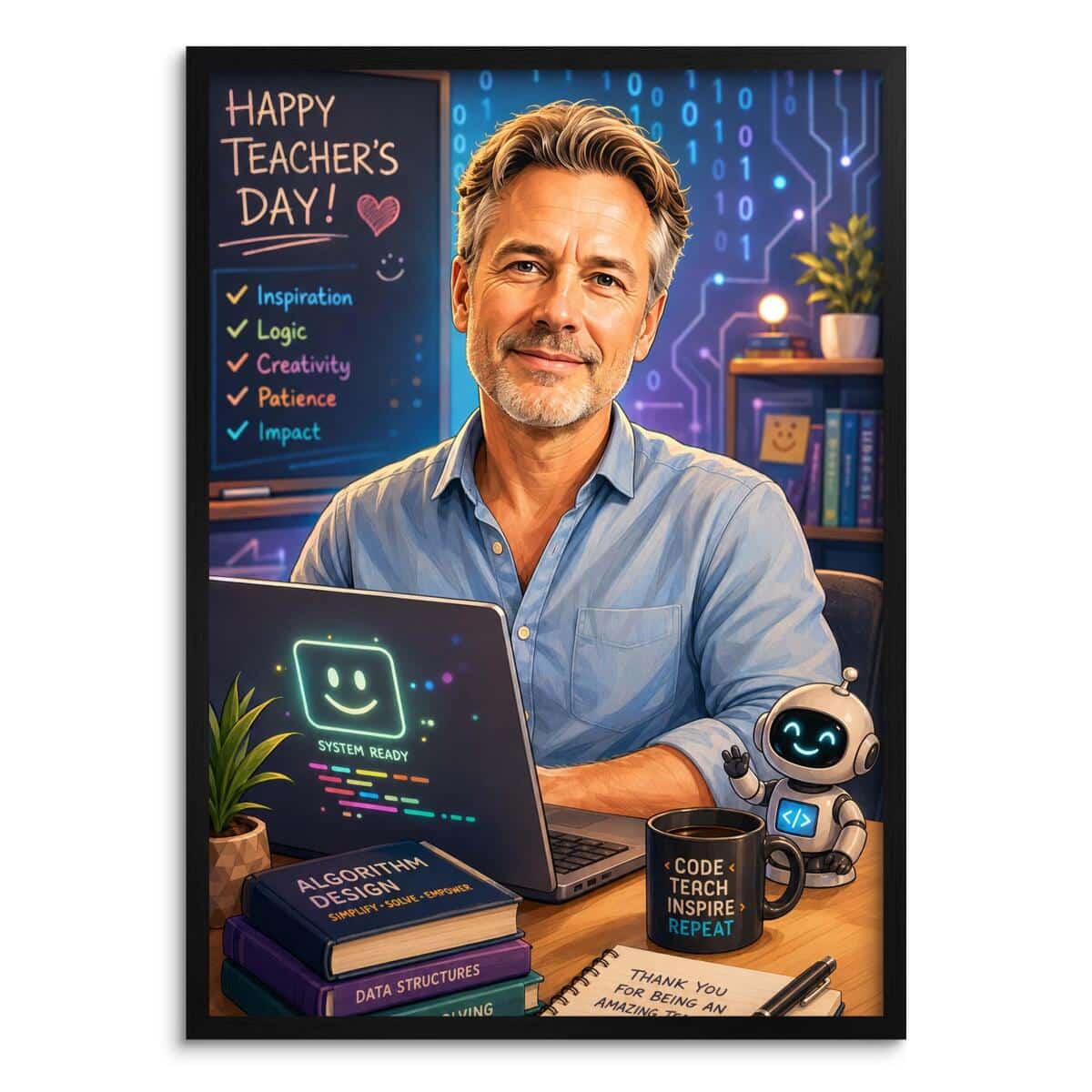 Personalizowany plakat dla nauczyciela informatyki na Dzień Nauczyciela | Portret ze zdjęcia 31470 - zdjęcie 2
