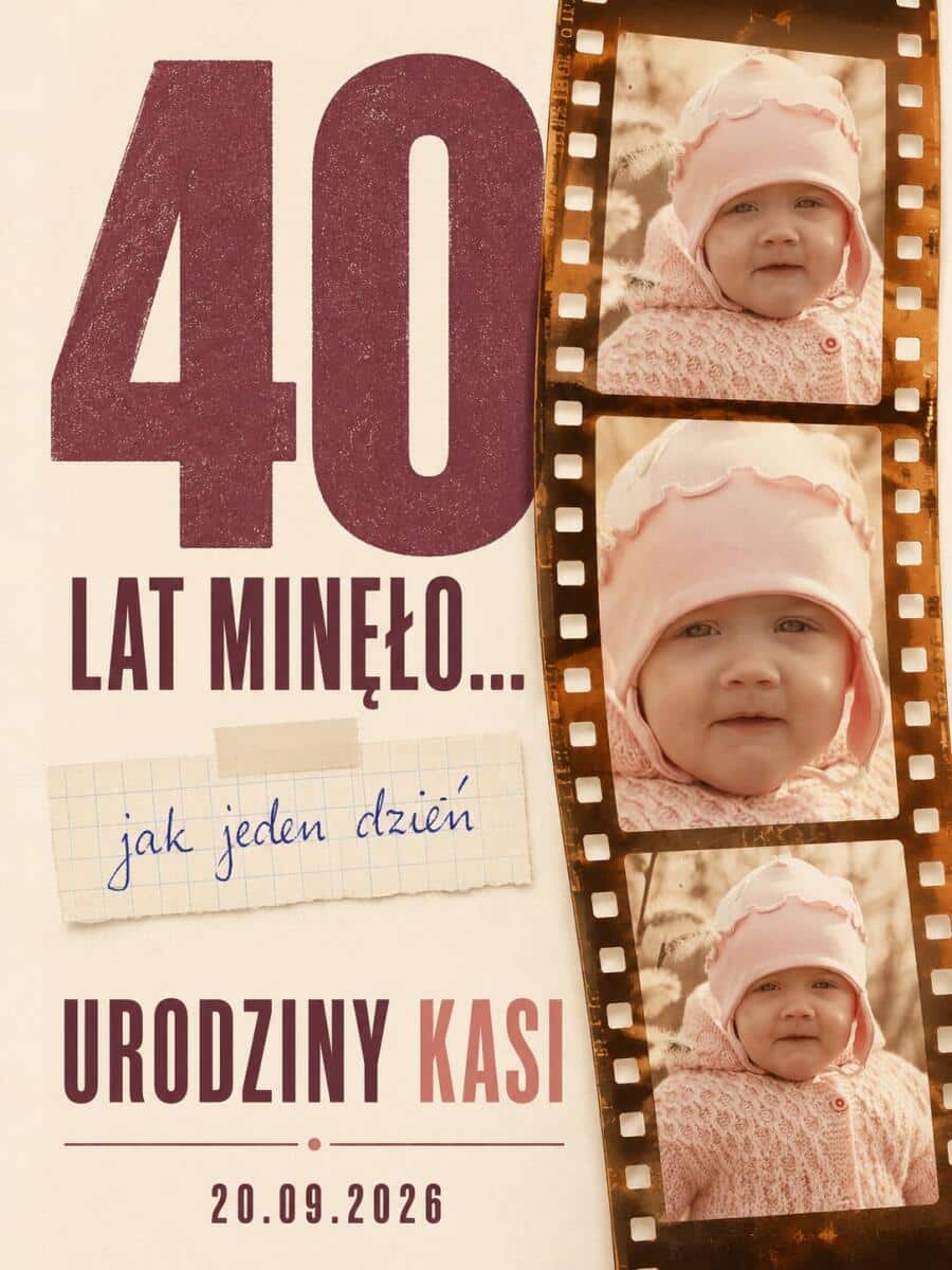 Tablica powitalna na 40 urodziny ze zdjęciem z dzieciństwa, imieniem i datą 39035 - zdjęcie 4