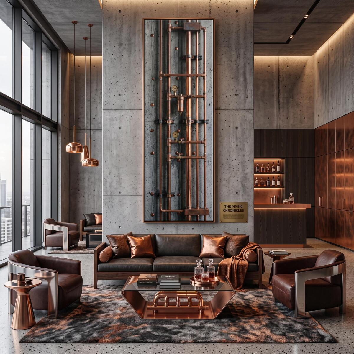 Obraz Industrialny Miedziane Rury | Obraz na płótnie Surowy Beton Loft 31302 - zdjęcie 3