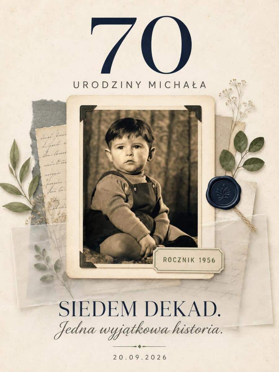 Tablica powitalna na 70 urodziny ze starym zdjęciem z dzieciństwa | Plakat dla Mężczyzny na siedemdziesiątkę 39042 - zdjęcie 5