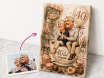 Prezent upominek na 40 rocznicę ślubu z Twojego zdjęcia – Karykatura pary na filiżance kawy 83008 - miniaturka 2