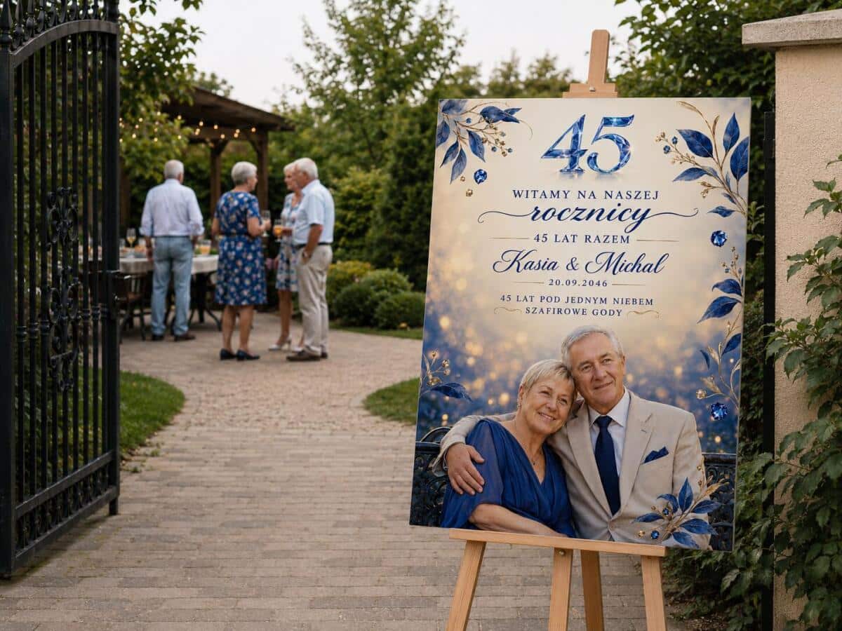 Tablica Powitalna na 45. Rocznicę Ślubu ze Zdjęciem | Szafirowe Gody 39010 - zdjęcie 3