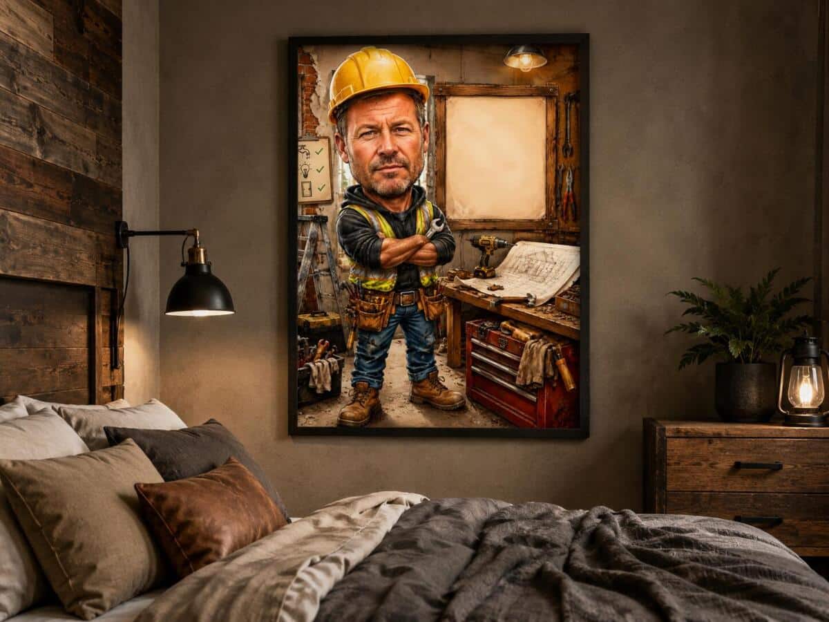 Humorystyczny Plakat ze Zdjęcia – Karykatura Budowlańca | Prezent z Własnym Tekstem 31499 - zdjęcie 3