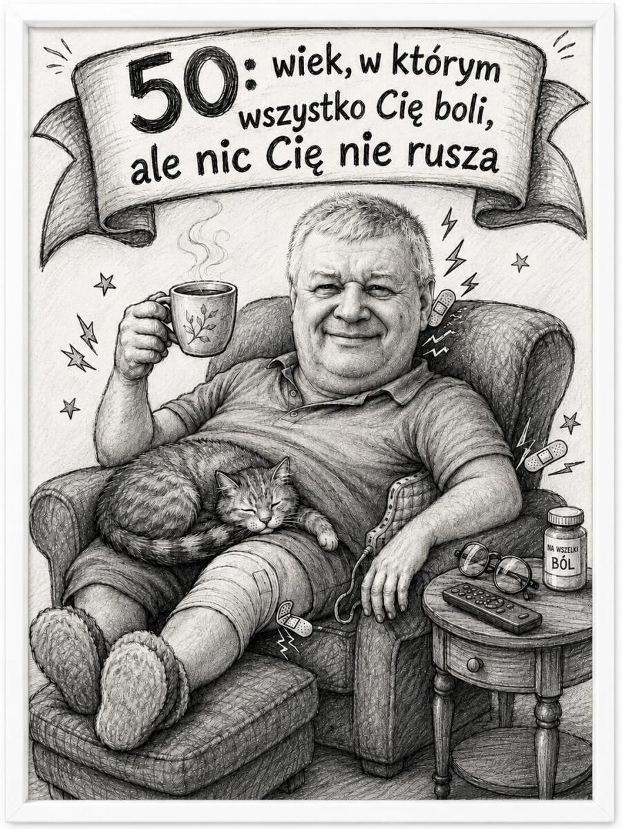 Śmieszny Plakat na 50. Urodziny ze Zdjęcia — Karykatura z Hasłem | Zabawny Prezent na Pięćdziesiątkę 83079 - zdjęcie 3