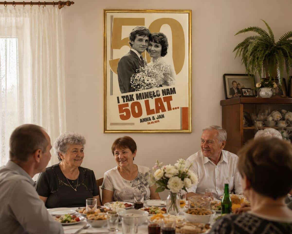 Tablica Powitalna na 50. Rocznicę Ślubu ze Starej Fotografii Ślubnej | Złote Gody w stylu Retro 39014 - zdjęcie 2