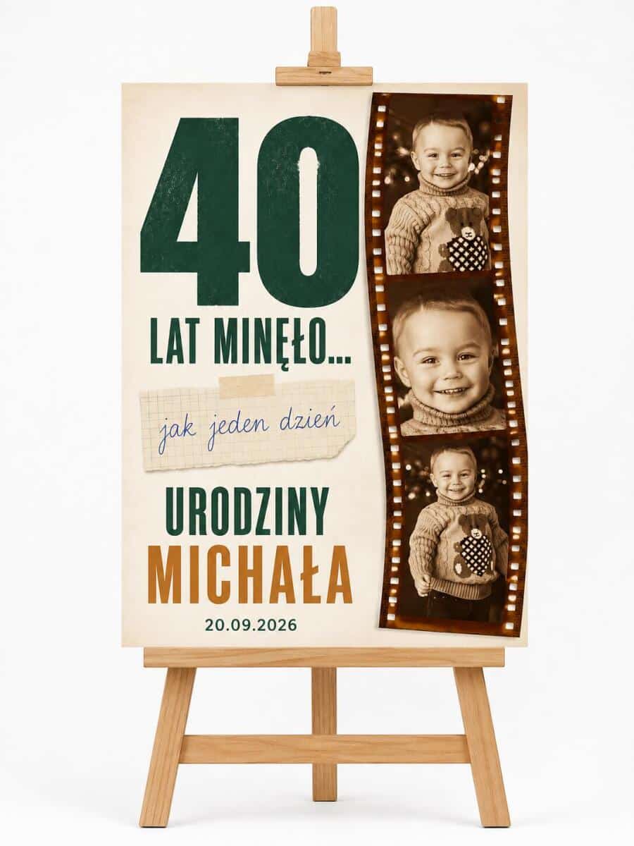 Tablica powitalna na 40 urodziny dla mężczyzny ze starym zdjęciem - Plakat czterdziestka retro 39036 - zdjęcie 4