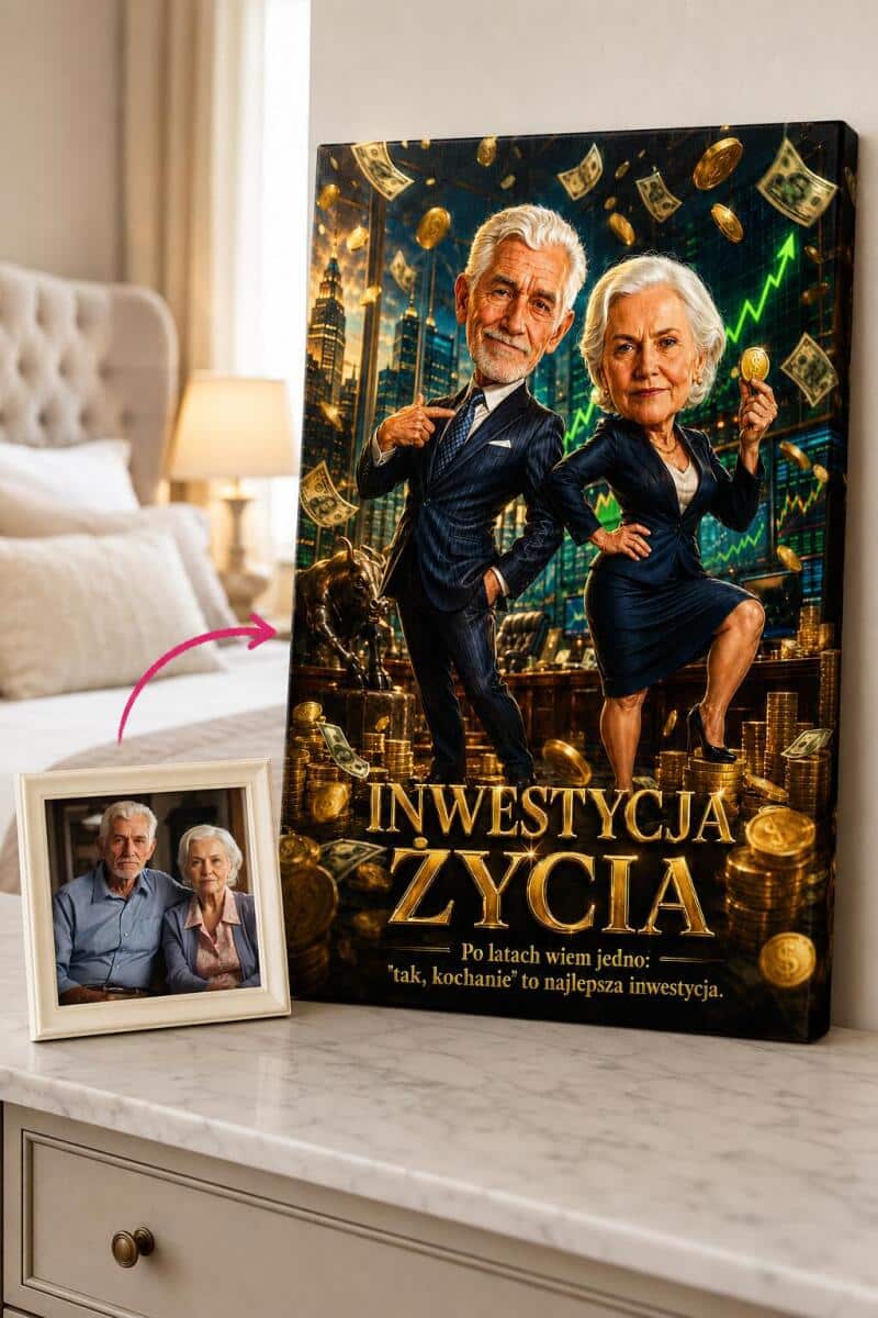 Prezent na urodziny i rocznicę – Zabawny portret pary ze zdjęcia w stylu Wall Street 83036 - zdjęcie 3