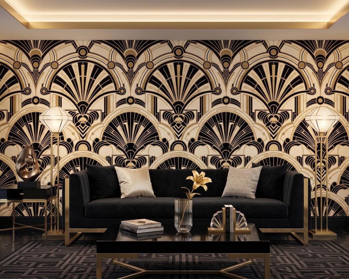 Luksusowa Fototapeta Glamour- Złote Łuki Art Deco | Tapeta do Biura 31246