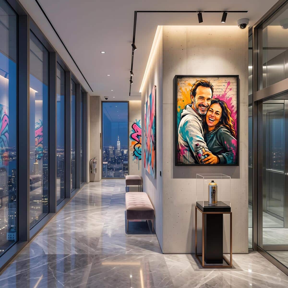 Portret ze Zdjęcia w Stylu Graffiti- Cegła i Spray | Nowoczesny Plakat Loft 31382 - zdjęcie 3