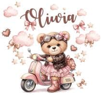 Naklejki dziecięce z imieniem- Miś na motocyklu | Różowa dekoracja do pokoju dziewczynki 96110 - miniaturka 2