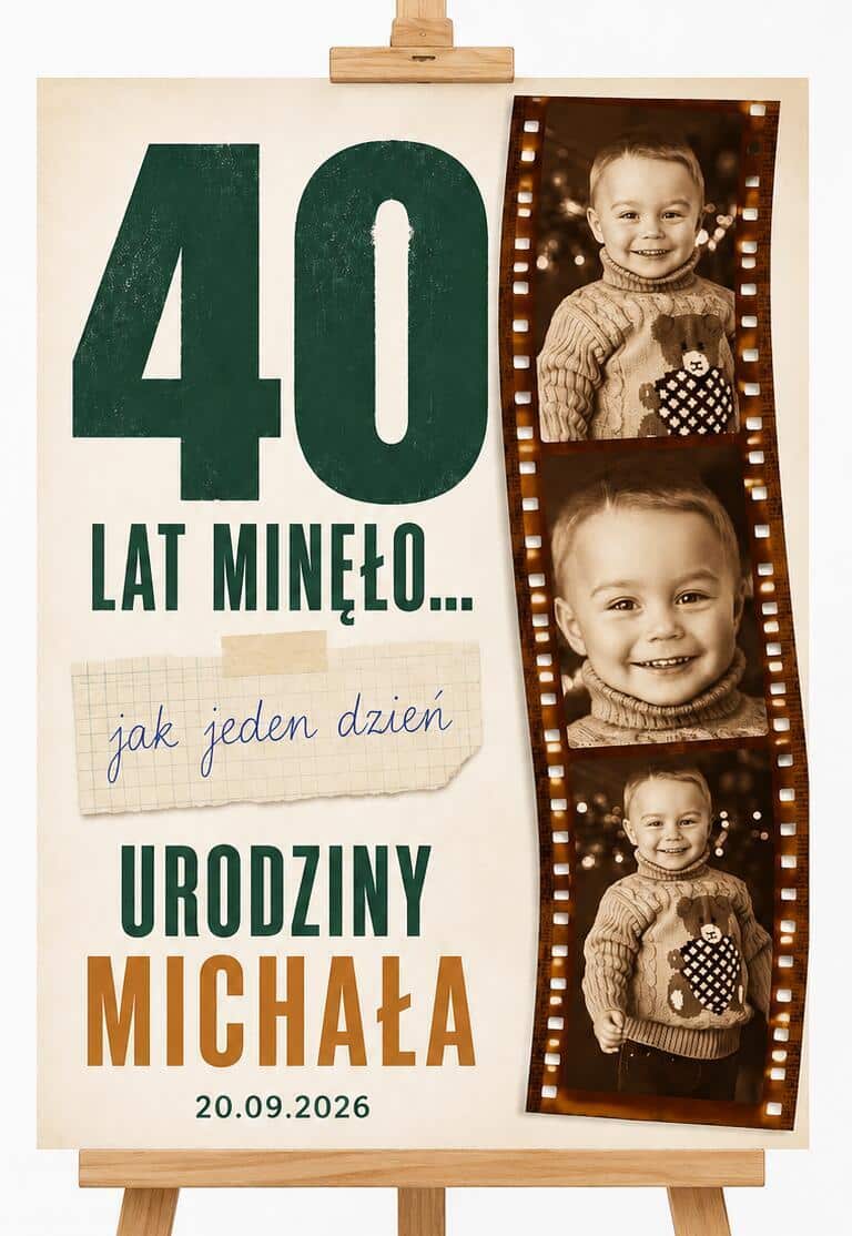 Tablica powitalna na 40 urodziny dla mężczyzny ze starym zdjęciem - Plakat czterdziestka retro 39036
