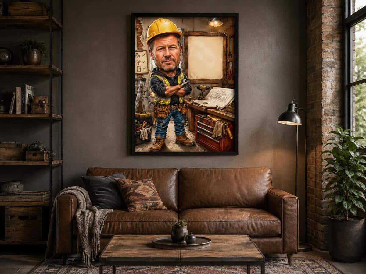 Humorystyczny Plakat ze Zdjęcia – Karykatura Budowlańca | Prezent z Własnym Tekstem 31499 - zdjęcie 4