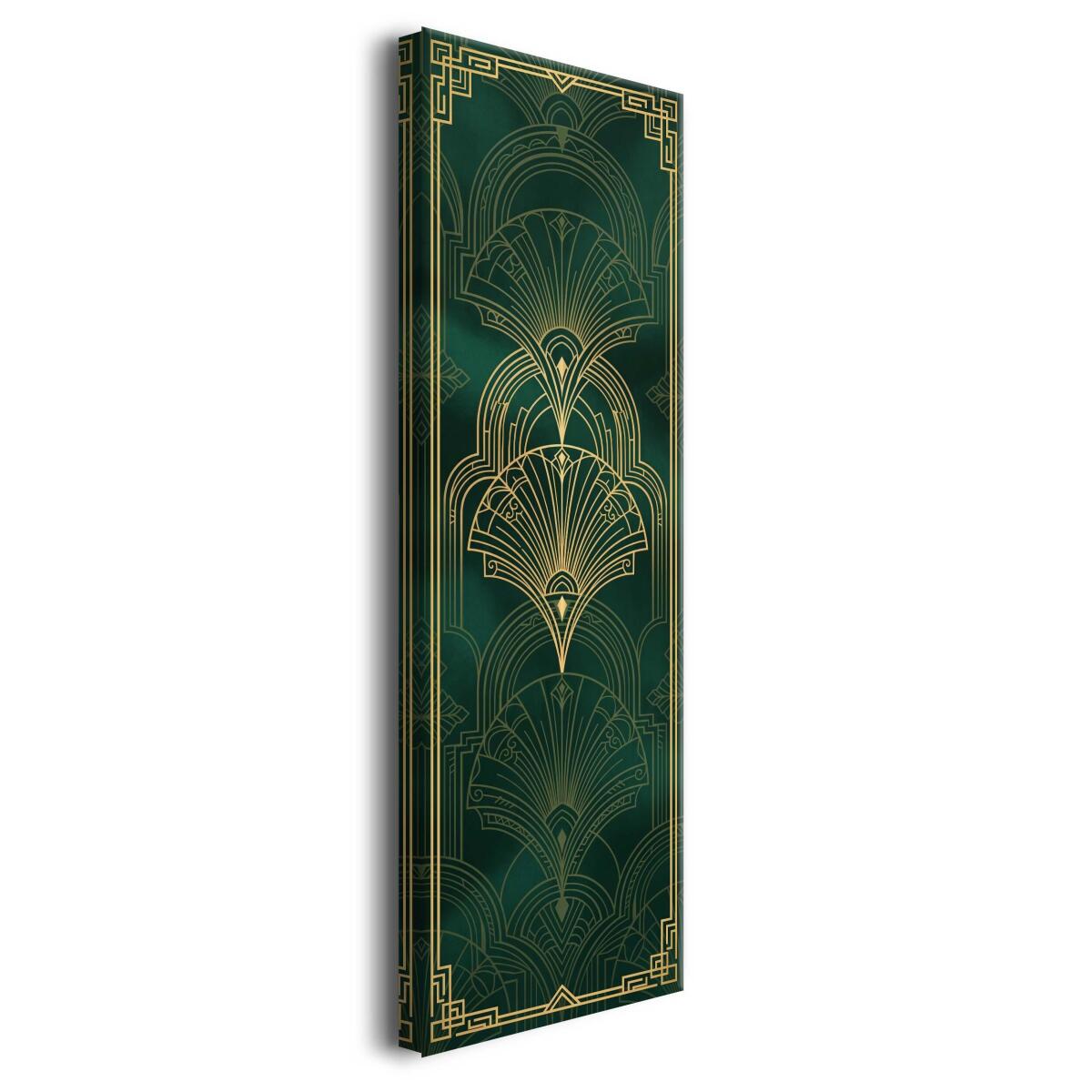 Nowoczesny Obraz Złoty Wachlarz- Butelkowa Zieleń | Panel Art Deco 31264 - zdjęcie 2