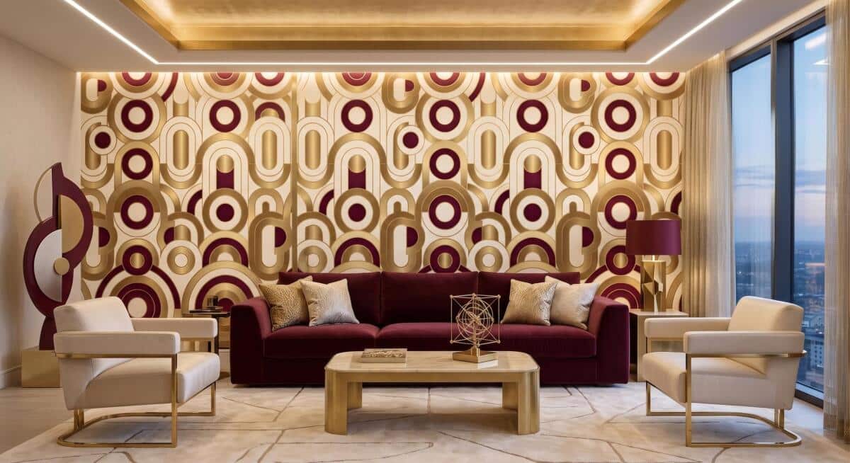 Fototapeta Art Deco- Złote Łuki i Bordo | Elegancka Tapeta do Salonu 31248