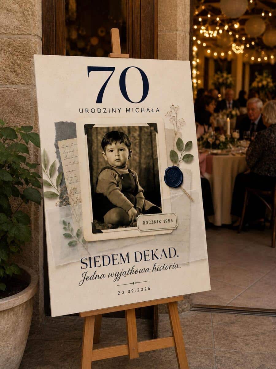 Tablica powitalna na 70 urodziny ze starym zdjęciem z dzieciństwa | Plakat dla Mężczyzny na siedemdziesiątkę 39042 - zdjęcie 3