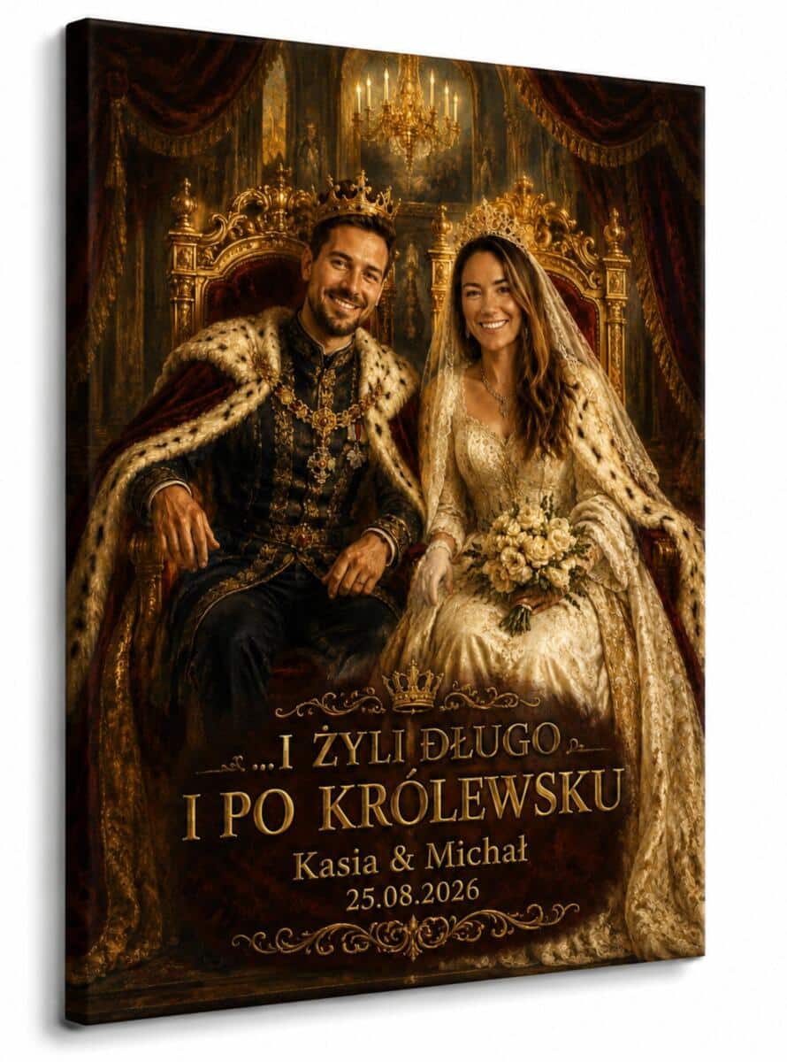 Portret królewski Młodej Pary Obraz ze zdjęcia na płótnie | Personalizowany prezent na ślub 39025